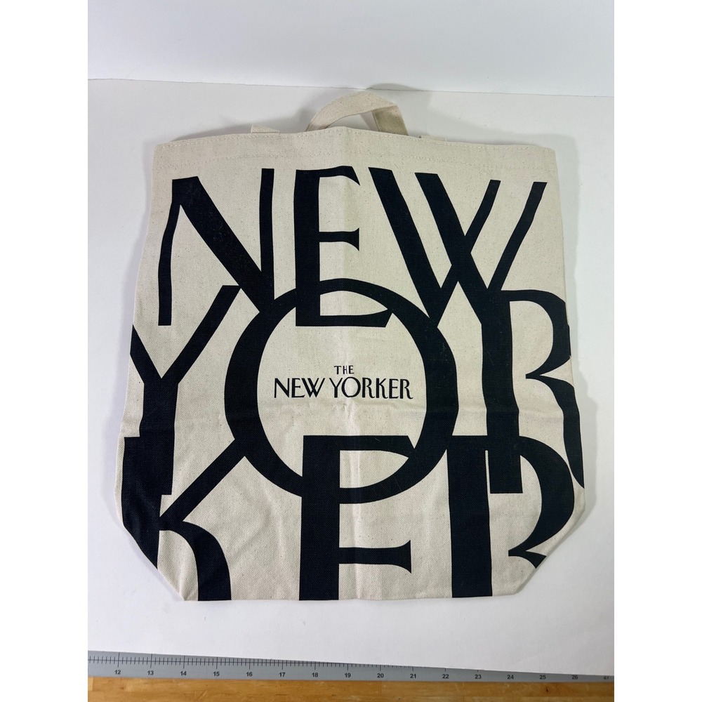 The New Yorker Canvas Tote Bag New 15 x 15 x 5" NWOT Cream Black #4